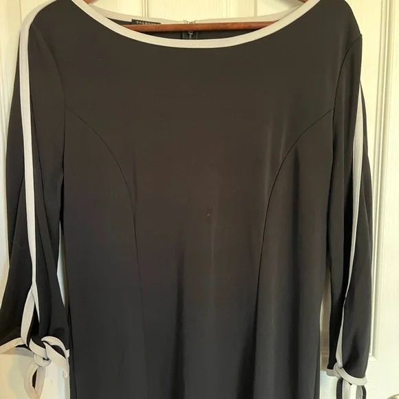 Talbots Black Jersey Dress with White Trim Elbow 3/4 Sleeve Size Large Petitie - Picture 4 of 10